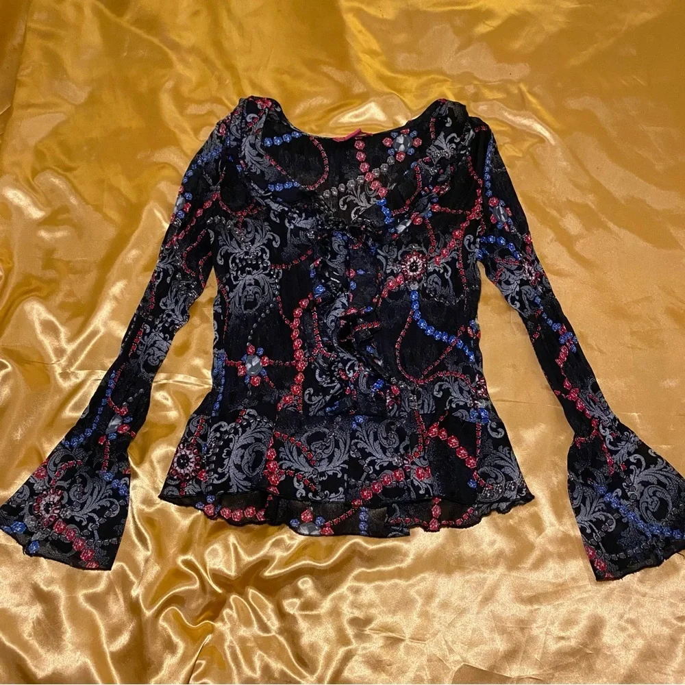 Sunny Leigh Black Ruffle Bell Sleeve Blouse